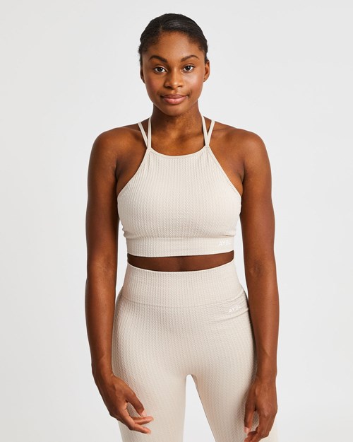 AYBL Luxe Seamless Crop Tank Top Sand | 071643-TOJ