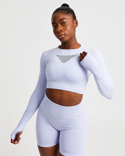 AYBL Motion Seamless Long Sleeve Crop Top Niebieskie | 183079-BRT