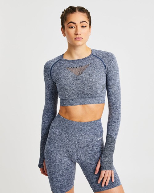 AYBL Motion Seamless Long Sleeve Crop Top Granatowe | 265749-YHT