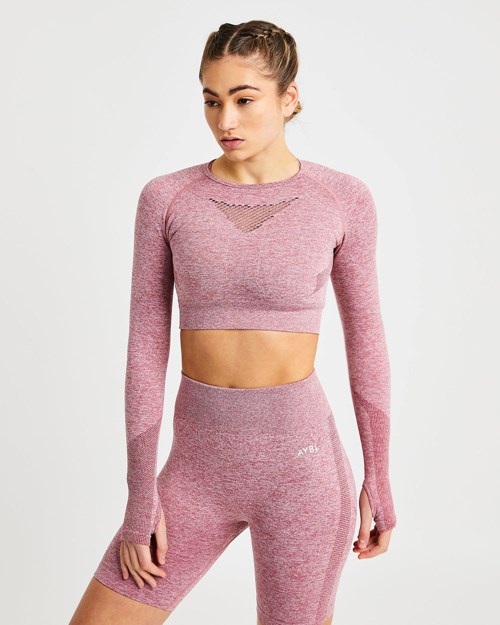 AYBL Motion Seamless Long Sleeve Crop Top Czerwone | 286305-WKP