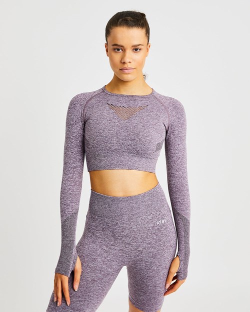 AYBL Motion Seamless Long Sleeve Crop Top Fioletowe | 576932-IDK