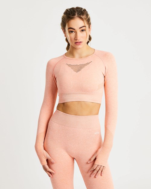 AYBL Motion Seamless Long Sleeve Crop Top Peach Marl | 725103-ZHY