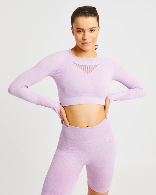 AYBL Motion Seamless Long Sleeve Crop Top Różowe | 832609-ION