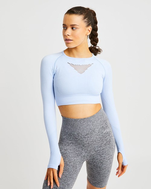 AYBL Motion Seamless Long Sleeve Crop Top Niebieskie | 851602-LBX