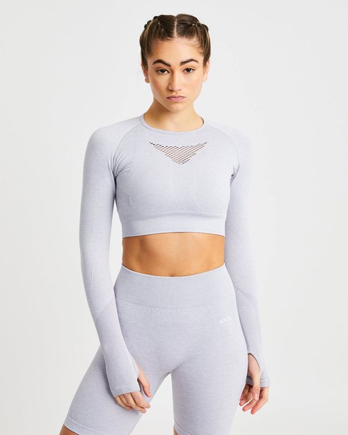 AYBL Motion Seamless Long Sleeve Crop Top Głęboka Szare | 953672-IMC