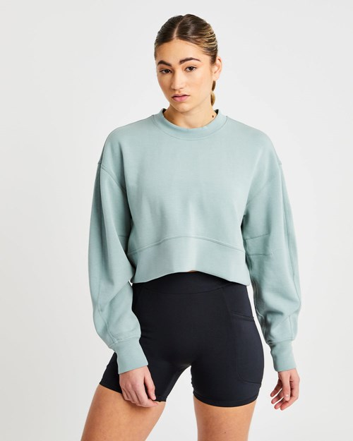 AYBL Oversized Crop Jumper Zielone | 295738-VPQ