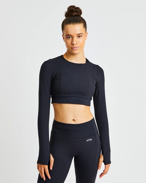 AYBL Pace Long Sleeve Crop Top Czarne | 201983-GJA