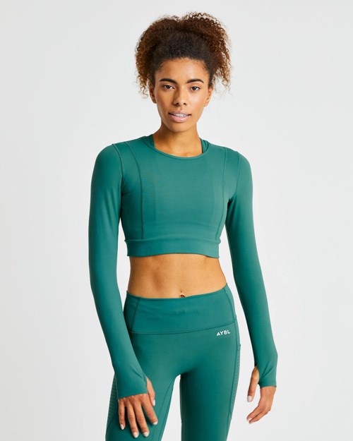 AYBL Pace Long Sleeve Crop Top Jasny Zielone | 437061-VTJ