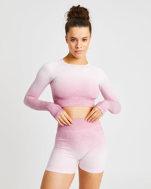 AYBL Pulse Ombré Seamless Long Sleeve Crop Top Różowe | 026741-JEU