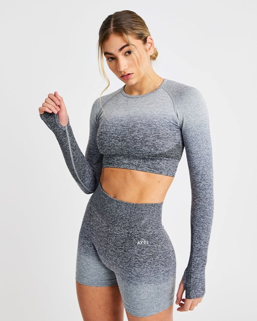 AYBL Pulse Ombré Seamless Long Sleeve Crop Top Szare | 054128-OWB