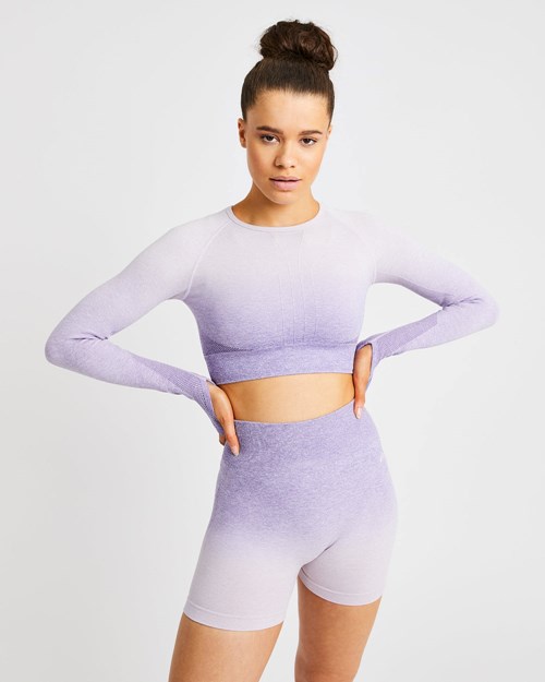 AYBL Pulse Ombré Seamless Long Sleeve Crop Top Lilac | 753418-TEP