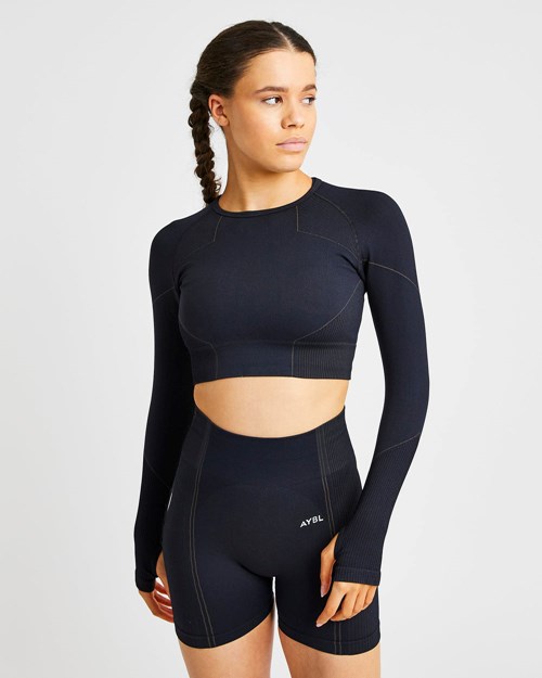 AYBL Reflex Seamless Long Sleeve Crop Top Czarne | 046537-IRO