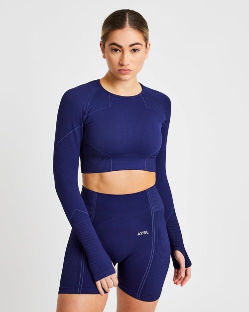 AYBL Reflex Seamless Long Sleeve Crop Top Królewski Niebieski Niebieskie | 254810-BKR