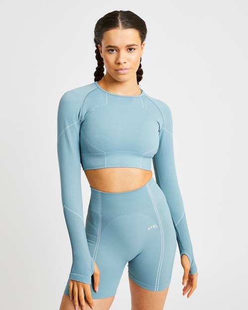 AYBL Reflex Seamless Long Sleeve Crop Top Teal | 694832-QYA