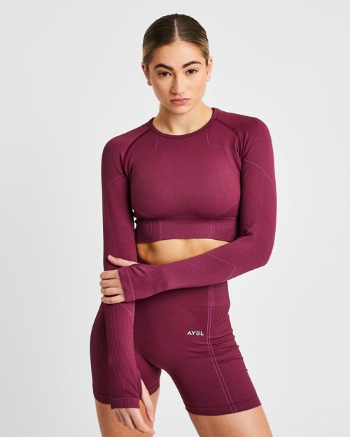 AYBL Reflex Seamless Long Sleeve Crop Top Plum | 802463-OYH