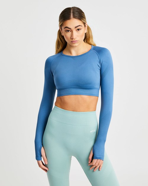 AYBL Reform Seamless Long Sleeve Crop Top Niebieskie | 432091-UHY