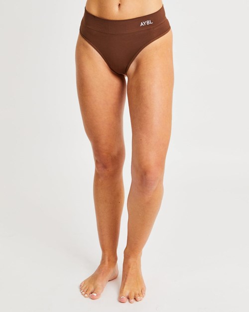 AYBL Seamless High Rise Stringi Brązowe | 463958-CDA