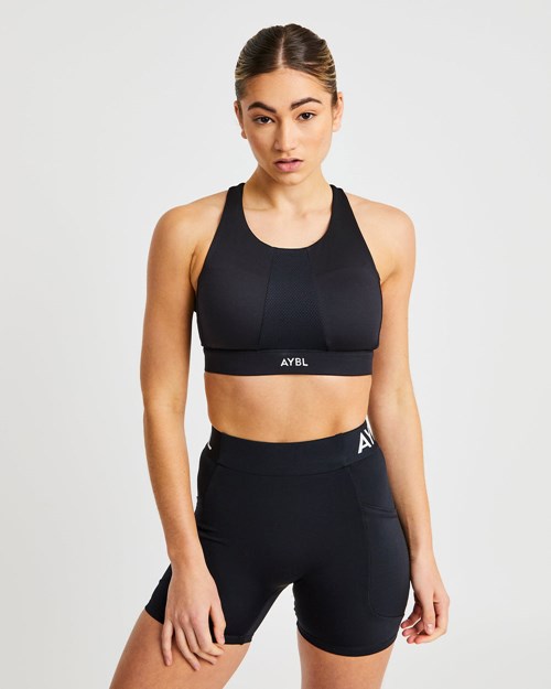 AYBL Sportive High Neck Sports Bra Czarne | 941270-LKV