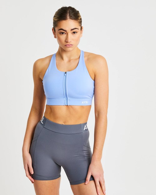 AYBL Sportive Zip Up Sports Bra Niebieskie | 932615-OPR