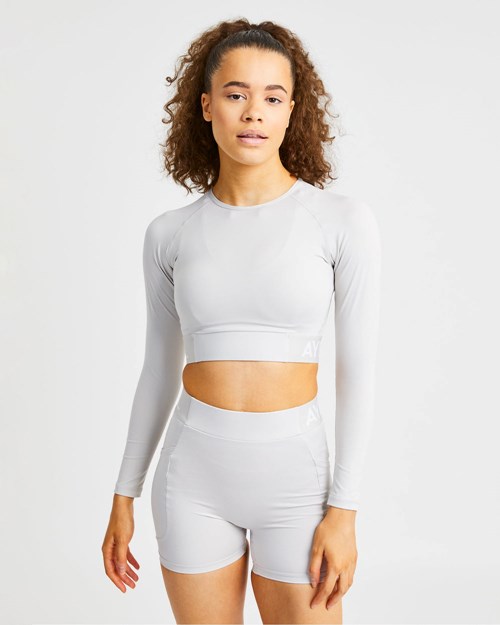 AYBL Treningowe Long Sleeve Crop Top Beżowe | 309867-DYC