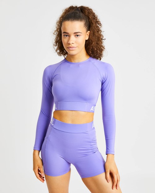 AYBL Treningowe Long Sleeve Crop Top Fioletowe | 253710-WTP