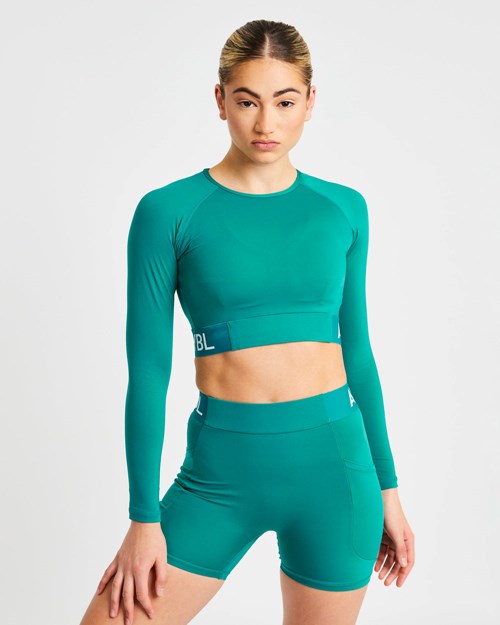 AYBL Treningowe Long Sleeve Crop Top Teal | 268193-XZG