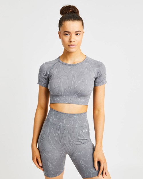 AYBL Velocity Seamless Crop Top Szare | 572801-UCQ