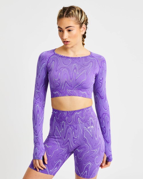 AYBL Velocity Seamless Long Sleeve Crop Top Fioletowe | 412987-UBH