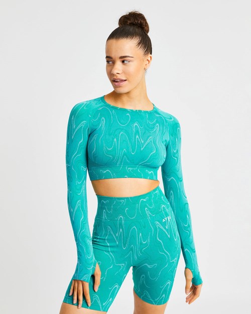 AYBL Velocity Seamless Long Sleeve Crop Top Turkusowe | 961504-CQF