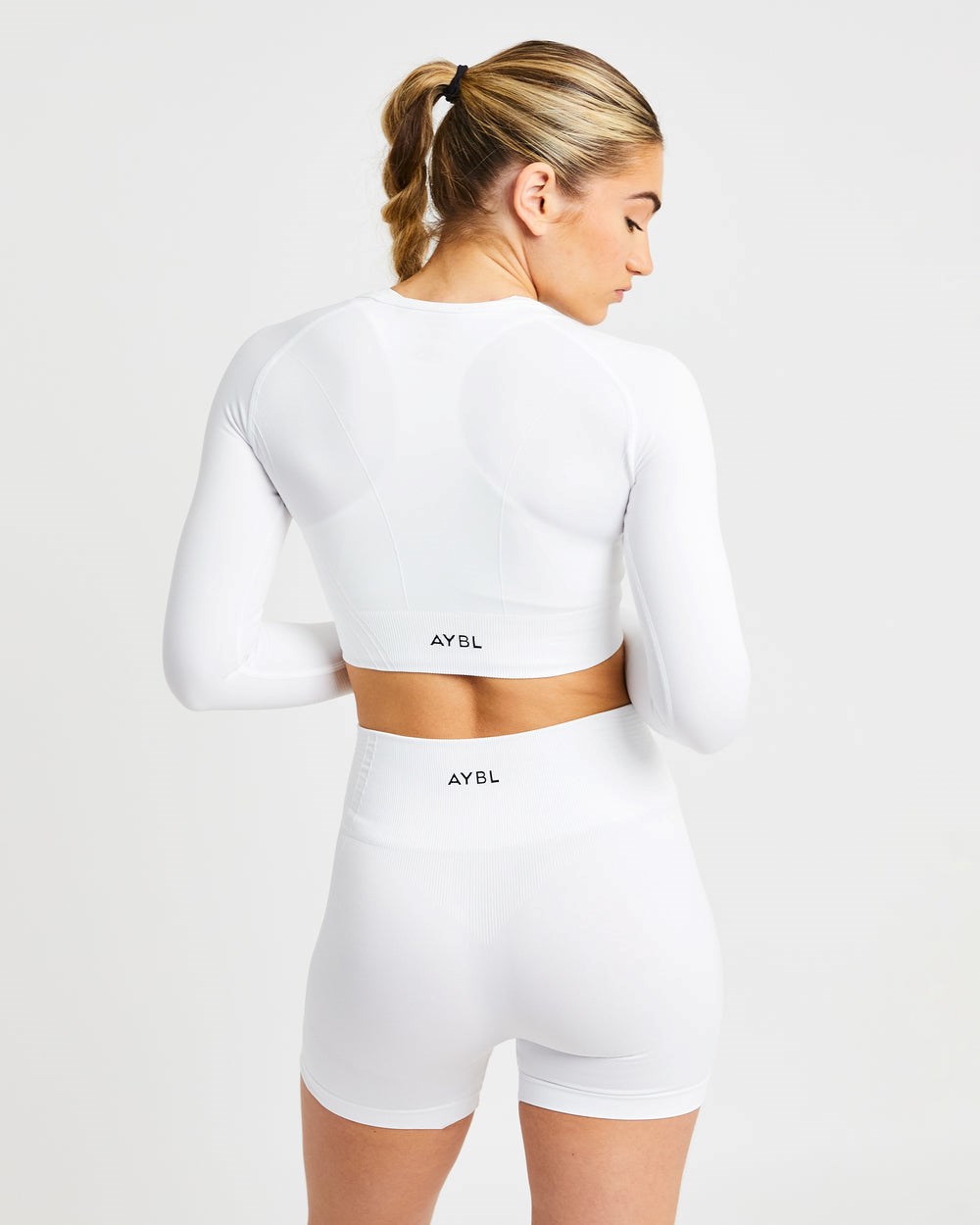 AYBL Balance V2 Seamless Long Sleeve Crop Top Białe | 014796-OJZ