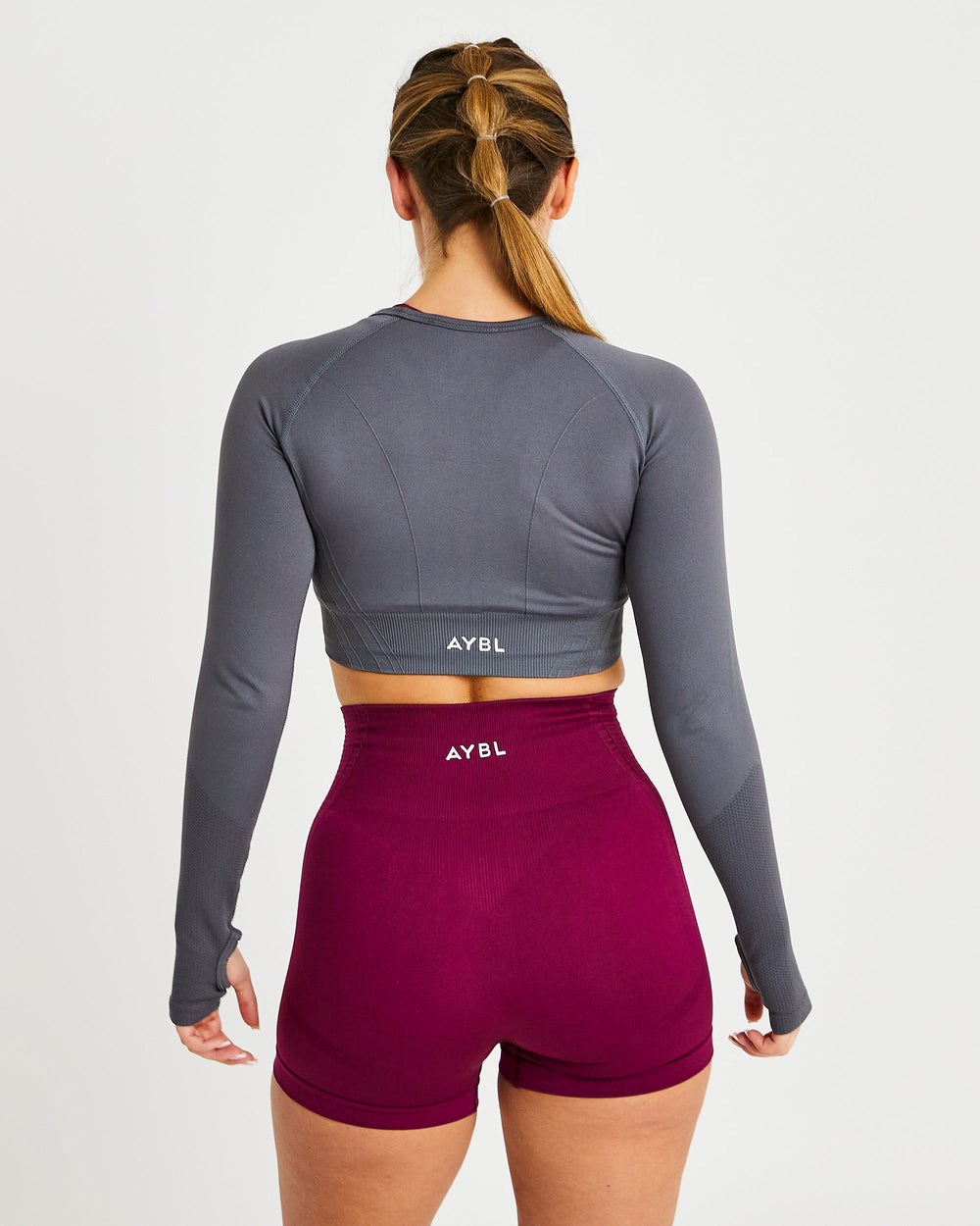 AYBL Balance V2 Seamless Long Sleeve Crop Top Szare | 051438-KHY