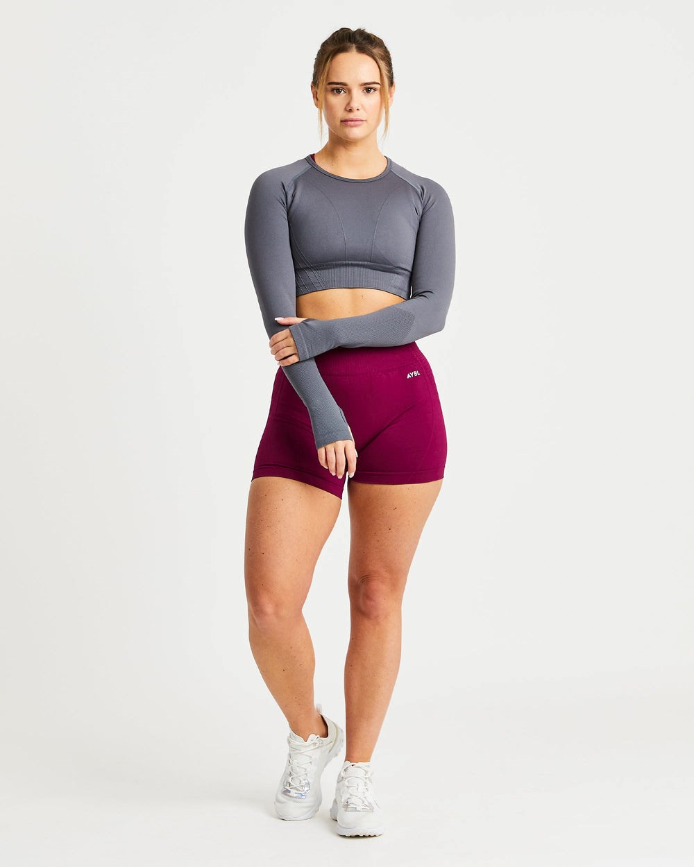 AYBL Balance V2 Seamless Long Sleeve Crop Top Szare | 051438-KHY