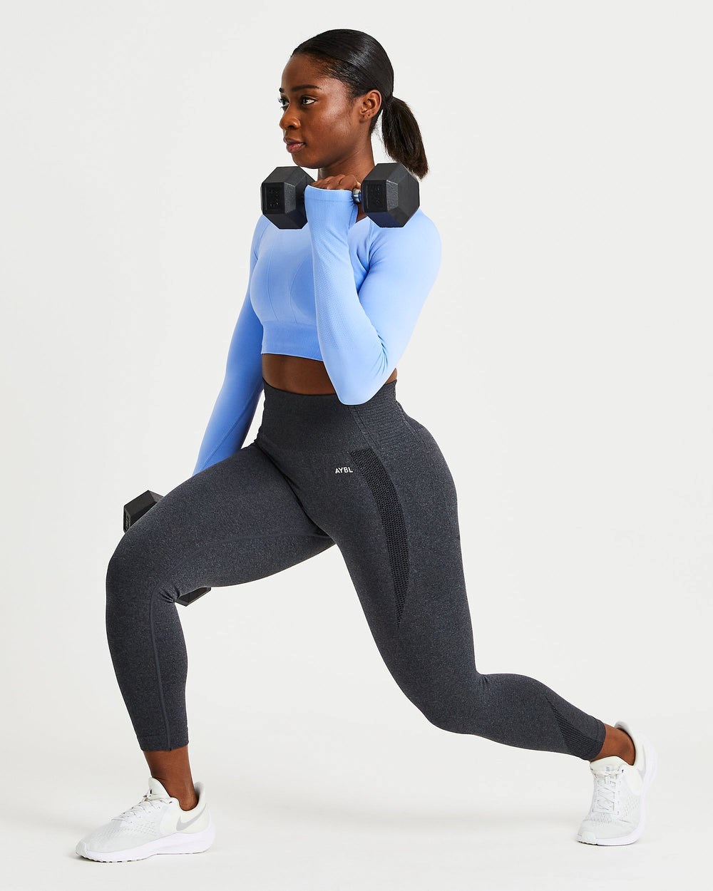 AYBL Balance V2 Seamless Long Sleeve Crop Top Niebieskie | 259384-HBG