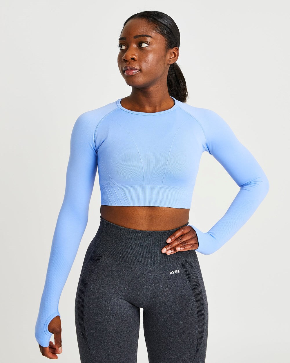 AYBL Balance V2 Seamless Long Sleeve Crop Top Niebieskie | 259384-HBG