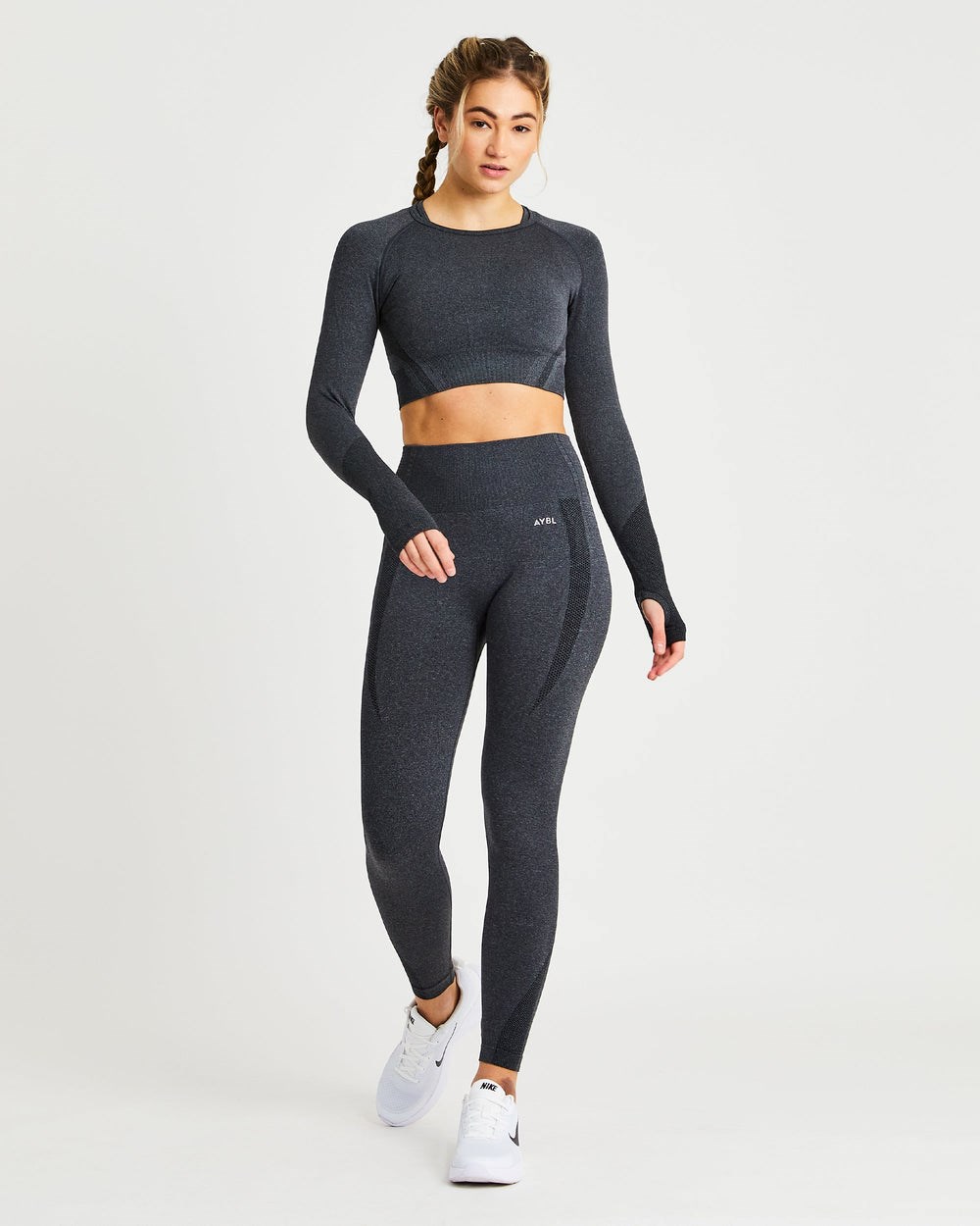 AYBL Balance V2 Seamless Long Sleeve Crop Top Czarne | 281470-SPZ