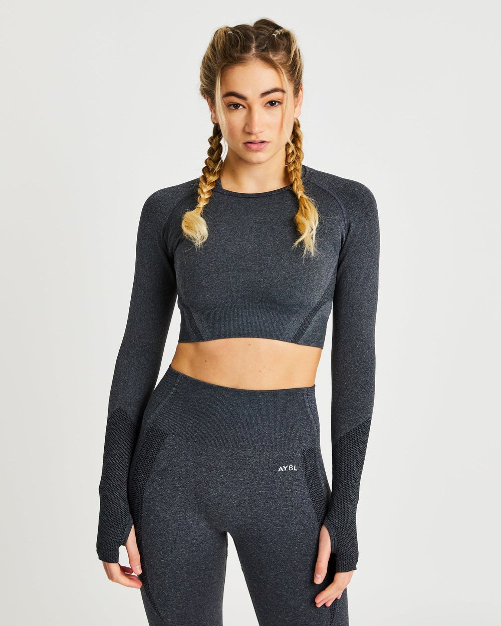 AYBL Balance V2 Seamless Long Sleeve Crop Top Czarne | 281470-SPZ