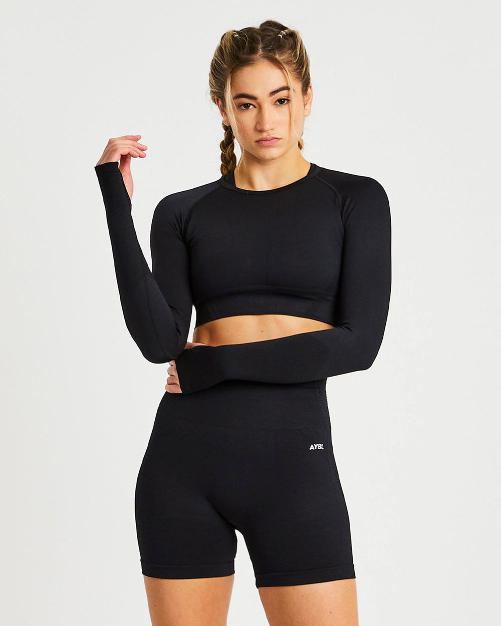 AYBL Balance V2 Seamless Long Sleeve Crop Top Czarne | 281564-GUE