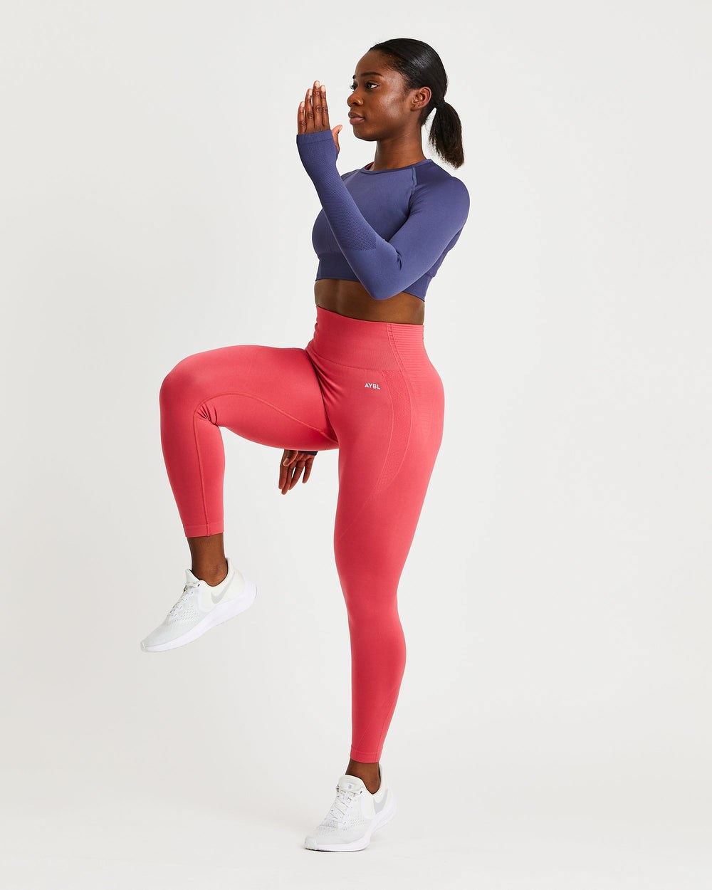 AYBL Balance V2 Seamless Long Sleeve Crop Top Granatowe Niebieskie | 456028-PKJ