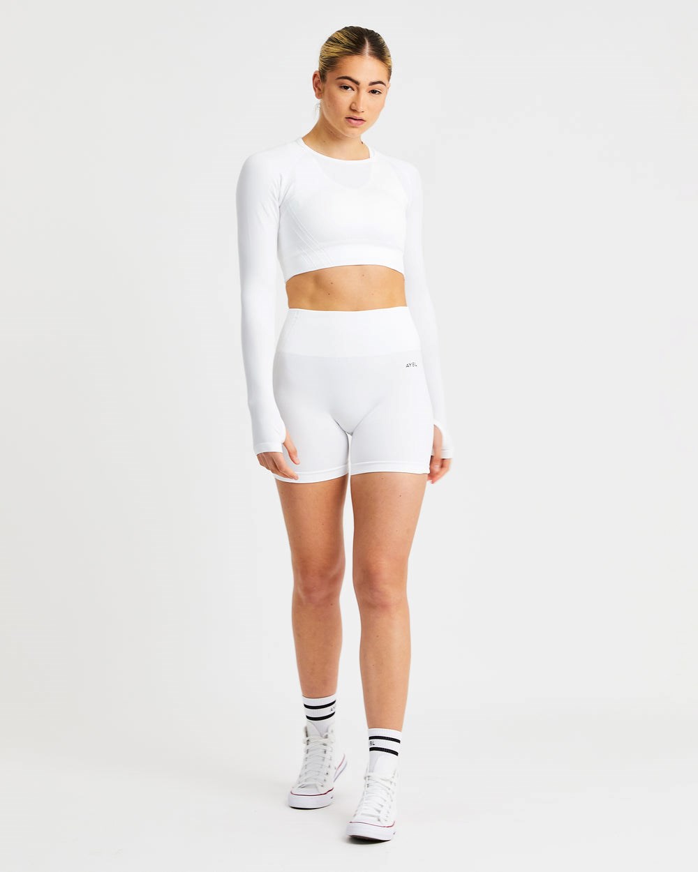 AYBL Balance V2 Seamless Long Sleeve Crop Top Białe | 798541-EIO