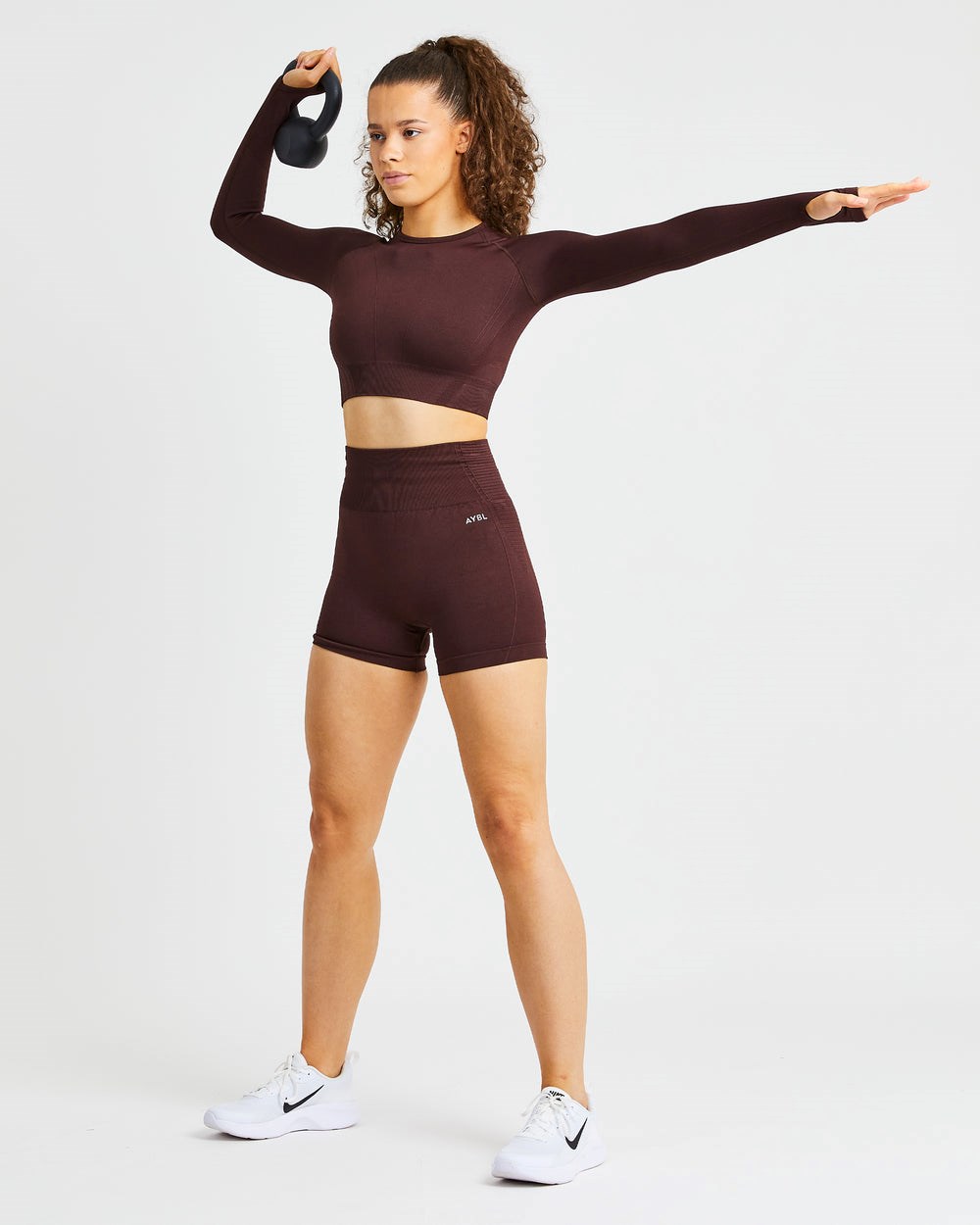 AYBL Balance V2 Seamless Long Sleeve Crop Top Czekolada Brązowe | 914572-LHZ