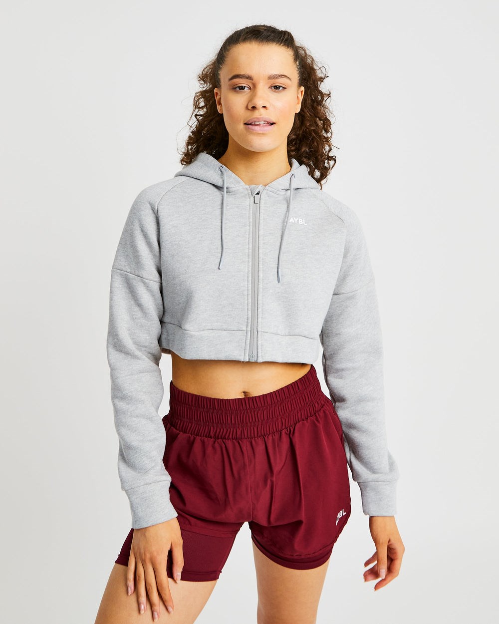 AYBL Beyond Crop Zip Hoodie Szare | 651237-LPB