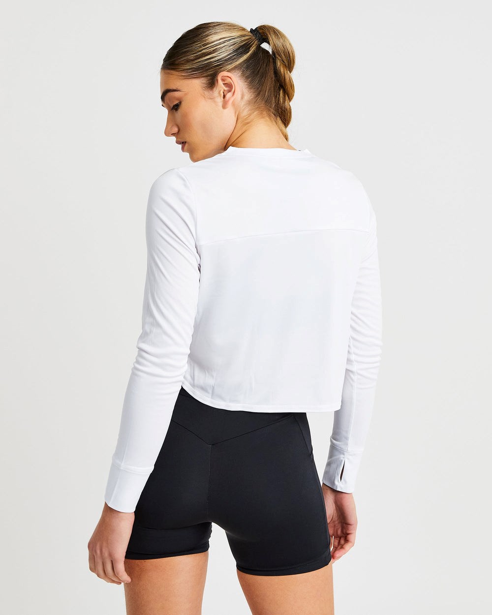 AYBL Define Long Sleeve Crop T Białe | 190268-AQK