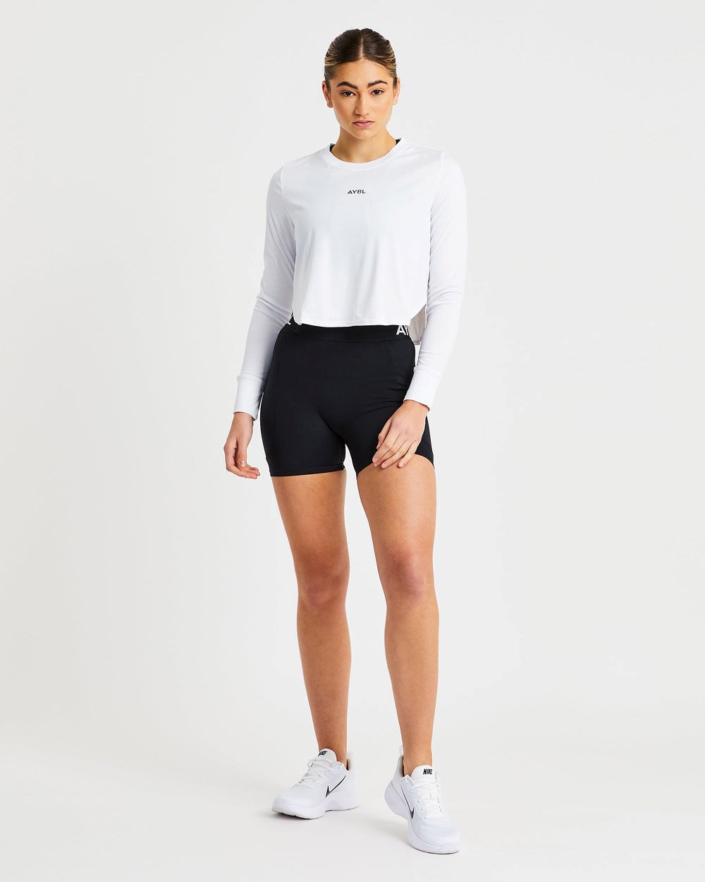 AYBL Define Long Sleeve Crop T Białe | 190268-AQK