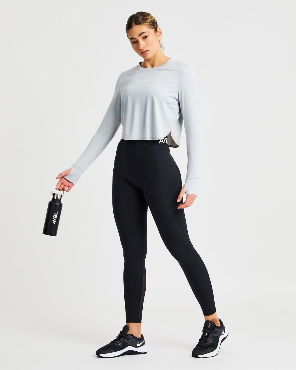 AYBL Define Long Sleeve Crop T Szare | 250714-KSY