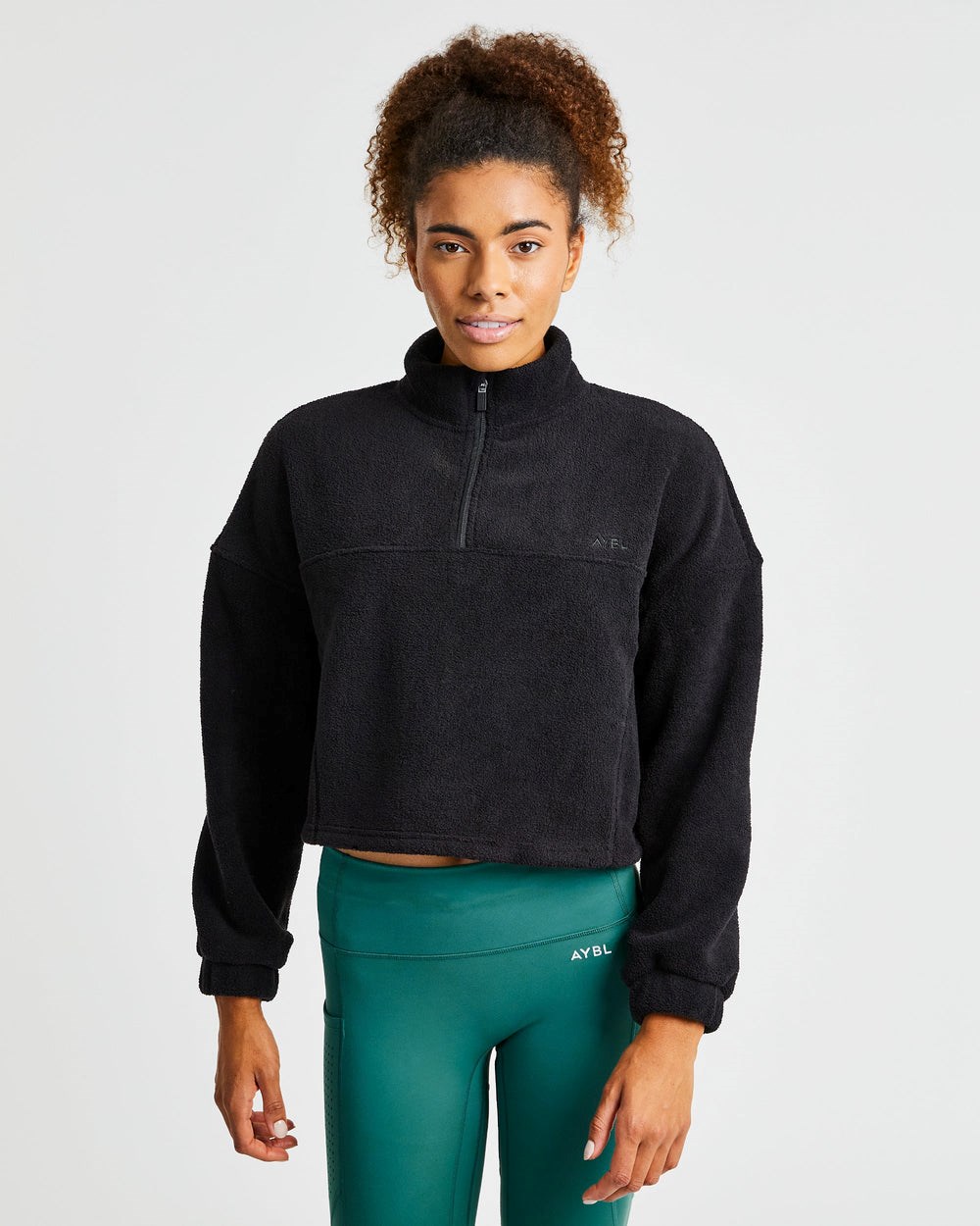 AYBL Effortless Oversized Cropped Fleece Czarne | 692143-HFV