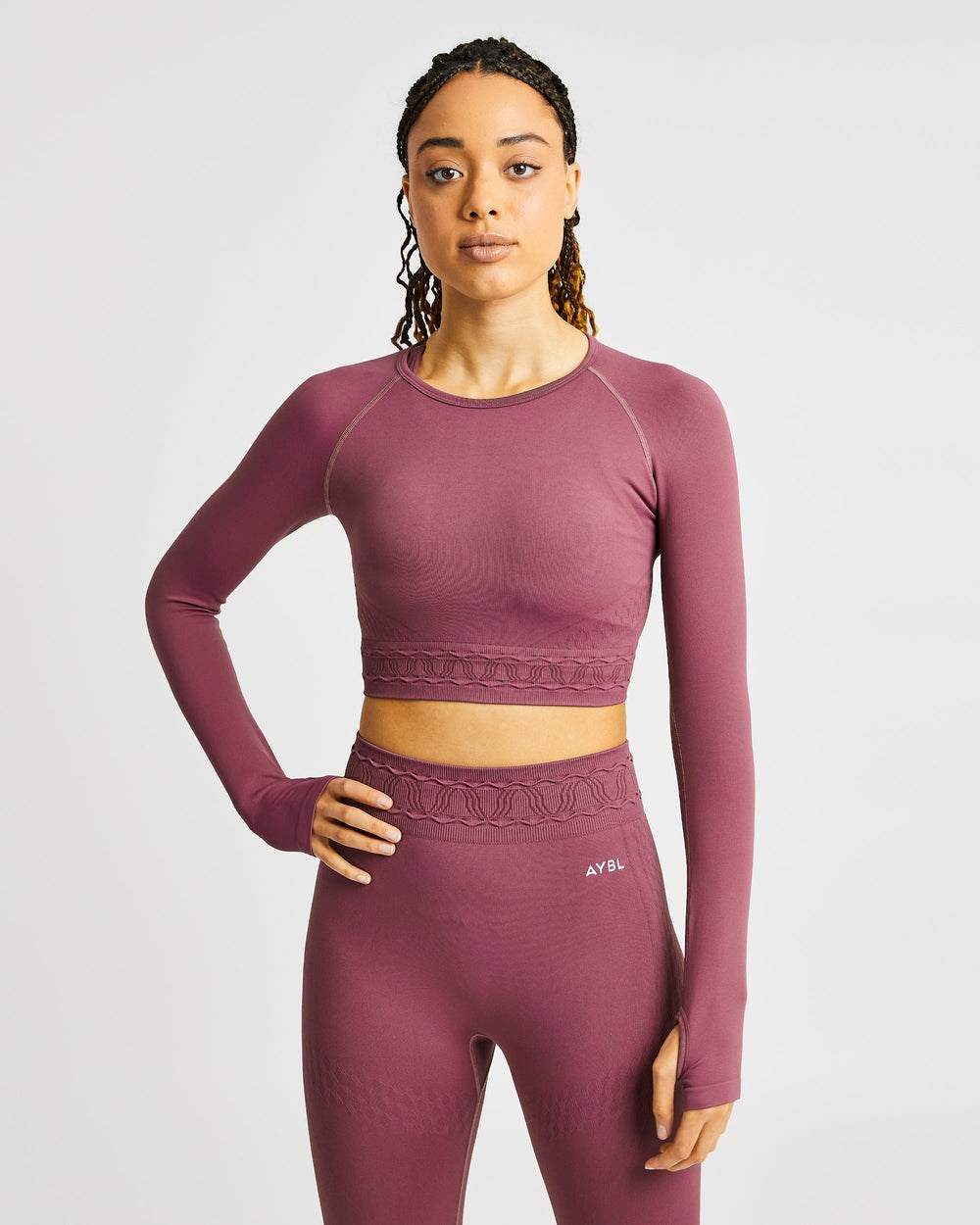 AYBL Elevate Seamless Long Sleeve Crop Top Różowe | 139762-GEF