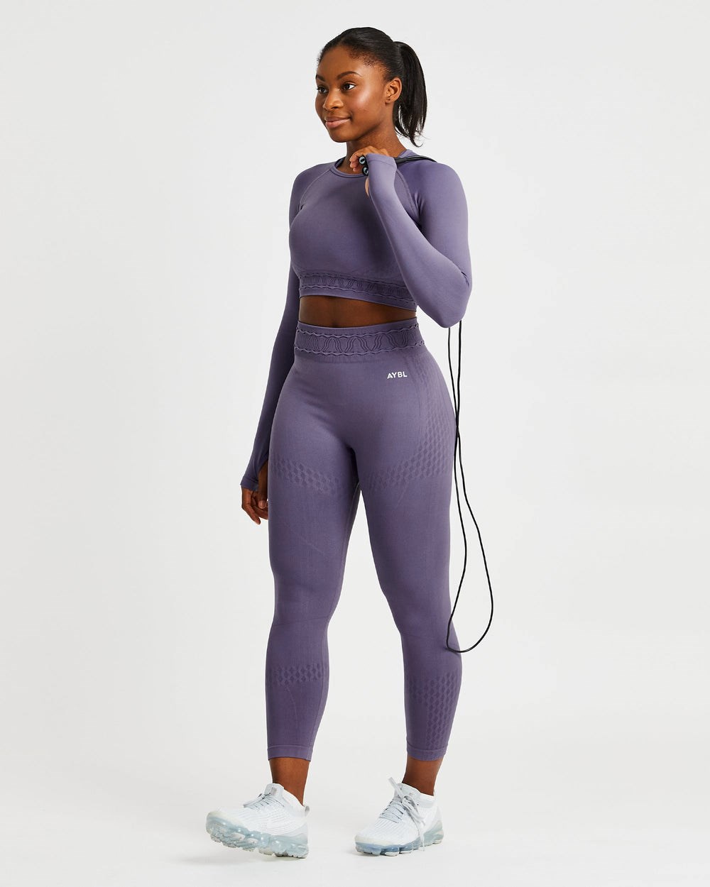 AYBL Elevate Seamless Long Sleeve Crop Top Fioletowe | 234908-BQW