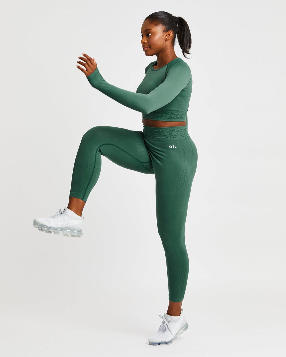 AYBL Elevate Seamless Long Sleeve Crop Top Zielone | 329150-BQG