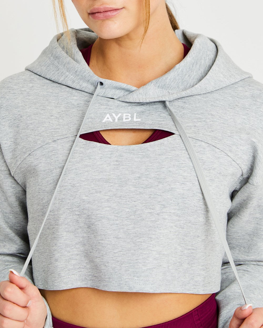 AYBL Everyday Cutout Crop Hoodie Szare | 368721-BNW