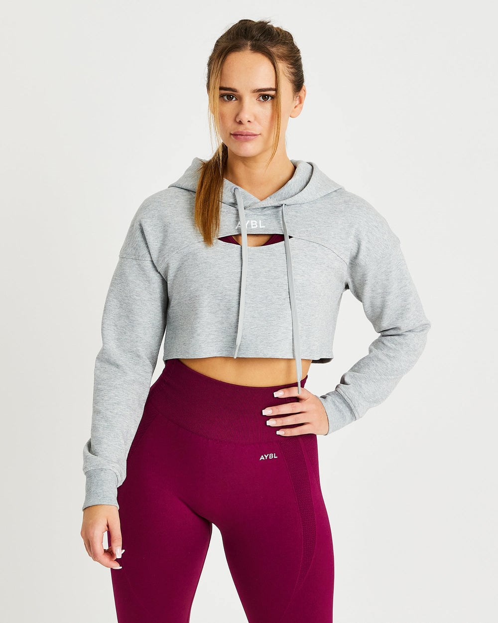 AYBL Everyday Cutout Crop Hoodie Szare | 368721-BNW